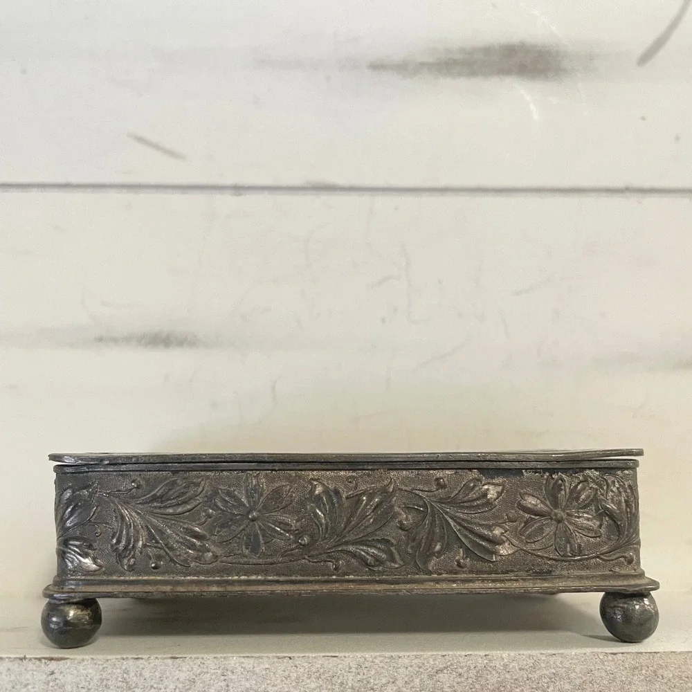 Antique Homan Silverplate Vanity Hairpin Trinket‎ Box Edwardian Heeds for Needs